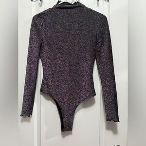 Sweaty Rocks Black/silver Glitter Body Suit women’s S dance club party LS NWT